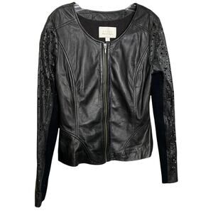 Hinge Designed In Seattle Women's Jacket Moto Black Leather Zip-Up Cotton Size M